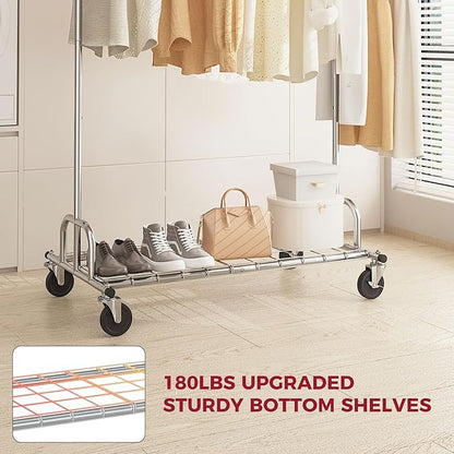 Heavy Duty Clothes Rack Load 480 LBS Rolling Clothes Racks on Wheels,Commercial Collapsible & Portable Metal Garment Rack for Hanging Clothes