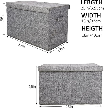 popoly 2 Pack Large Toy Box Chest with Lid, Collapsible Sturdy Toy Storage Organizer Boxes Bins Baskets for Kids, Boys, Girls, Nursery, Playroom, 25"x13" x16" (Linen Gray)