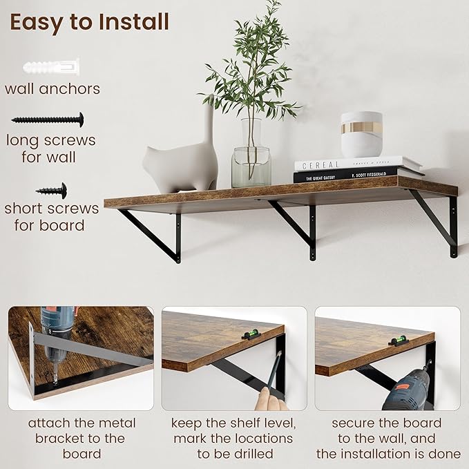 Axeman 12 Inch Deep Floating Shelves for Wall - 36 Inch Wide x 12 Inch Deep Wall Shelves Set of 2 - Rustic Wood Floating Shelves for Living Room