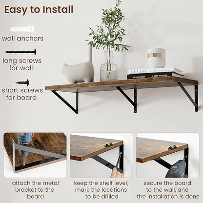 Axeman 12 Inch Deep Floating Shelves for Wall - 36 Inch Wide x 12 Inch Deep Wall Shelves Set of 2 - Rustic Wood Floating Shelves for Living Room