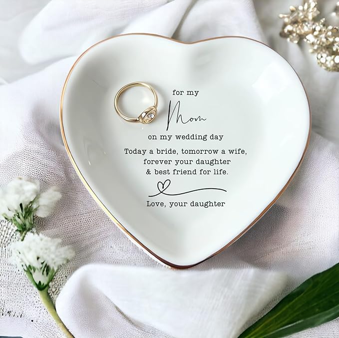 To My Mom on Wedding Day Ring Dish - Mother of the Bride Gift From Daughter, Jewelry Dish for Bonus Mom, Stepmom or Birthday Present
