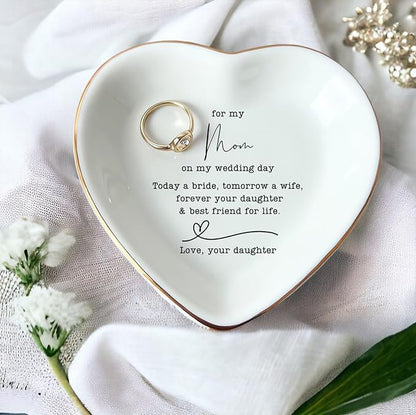 To My Mom on Wedding Day Ring Dish - Mother of the Bride Gift From Daughter, Jewelry Dish for Bonus Mom, Stepmom or Birthday Present
