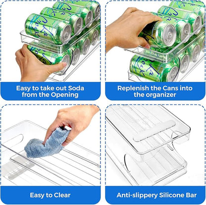 BingoHive Rolling Soda Can Organizer for Refrigerator Can Dispenser for Beer Soda Seltzer Pop Can Soda Organizer for 10 Standard Size 11.15oz or 12oz Cans Holder Storage Pantry Organization