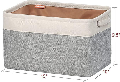 Kntiwiwo Foldable Storage Bin Collapsible Fabric Storage Basket Cube with Durable Handles Closet Organizer Bins for Organizing Shelves Drawers, Set of 3, 15" x 10" x 9.5", Grey