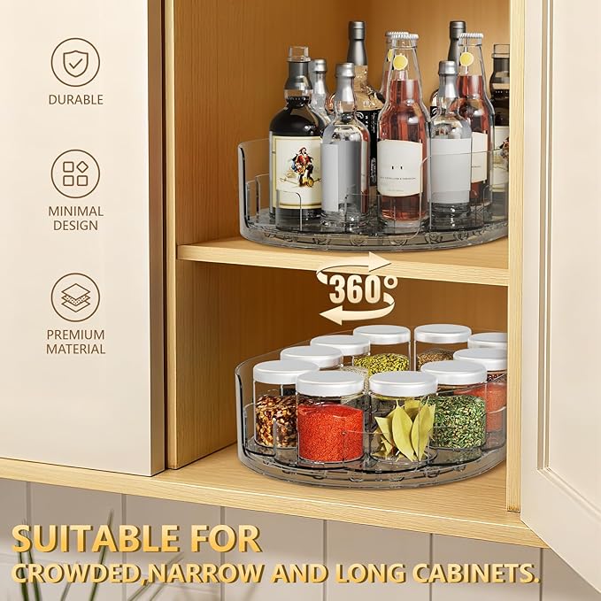 360° Rotating Lazy Susan for Refrigerator, 13.5''x8.5'' Clear Lazy Susan Turntable for Refrigerator Organizers and Storage, Kitchen, Table Top, Cabinet, Pantry, Countertop, 1 Pack