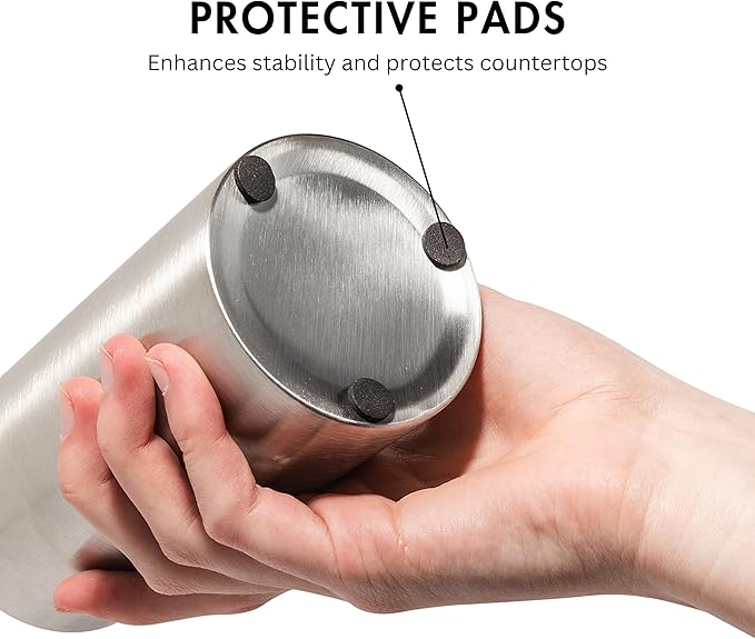 Yew Design Silver Soap Dispenser Stainless Steel for Bathroom and Kitchen Sink, 15oz Refillable Round Rustproof Hand Dish Soap Dispenser Pump for Detergent, Lotion, and Countertop