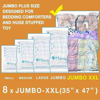 XXL Jumbo 47''X35'' Vacuum Storage Space Saver Bags Extra Large for Blanket, Bedding, Comforters (8 Pack)
