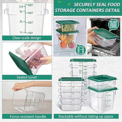 Yungyan 16 Pcs Restaurant Food Storage Containers with Lids Set 2Qt and 4Qt Commercial Restaurant Square Storage Containers Clear Food Cereal Container for Kitchen Freezer (Green Lids)