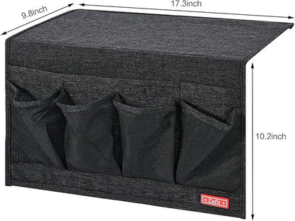Zafit Linen 6 Pockets Bedside Caddy, Bedside Storage Organizer for Magazine, Remotes, Phone (Black)