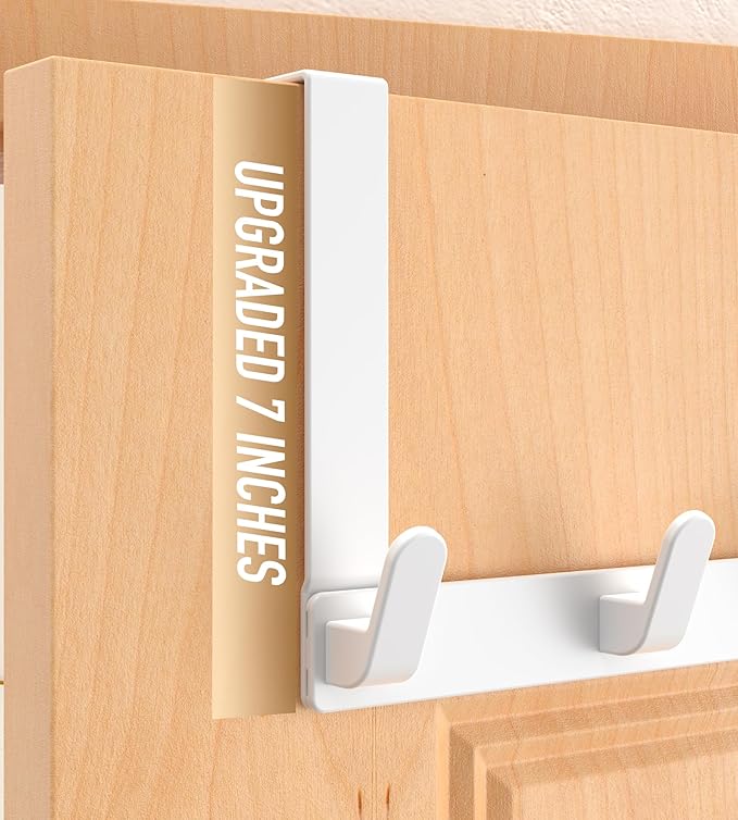 CHAUNCEY HOME Over The Door Hooks Hanger, Heavy Duty Rack for Winter Coat, Fits 1 3/8" Doors, L7U - Bathroom Accessories and Towel Organizer Holder, Glossy White