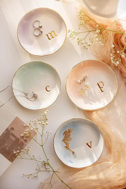 COLLECTIVE HOME - Ceramic Jewelry Tray, Decorative Trinket Dish for Rings Earrings Necklaces Bracelet Watch Keys, Birthday Mother's Day Christmas Gift for Women, 4.75", Colored Surface (H)