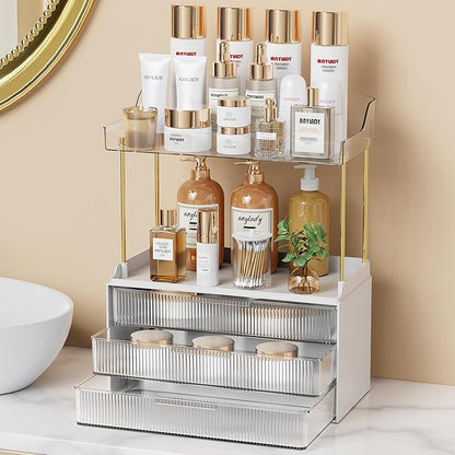 Anylady Bathroom Organizers and Storage, Makeup Organizer (Sturdy Durable Attractive), Ideal for Vanity, Countertop, Counter, Perfume, Skincare, Cabinet, Cosmetic, Dresser Organizer (White)