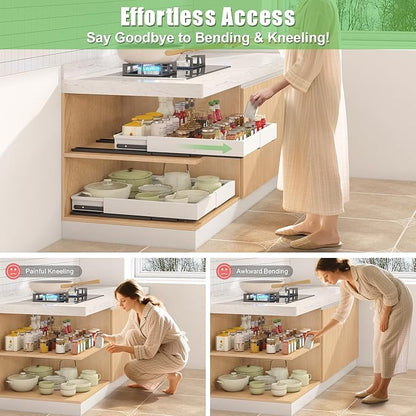 2 Pcs Pull Out Drawers for Cabinets Organizer Expandable Width(11.8"-19.4"), Depth(16.45"-21.7") With 3 Rails, No Drill Roll Out Drawer, Adhesive Sliding Drawers for Kitchen Pantry Storage Adjust