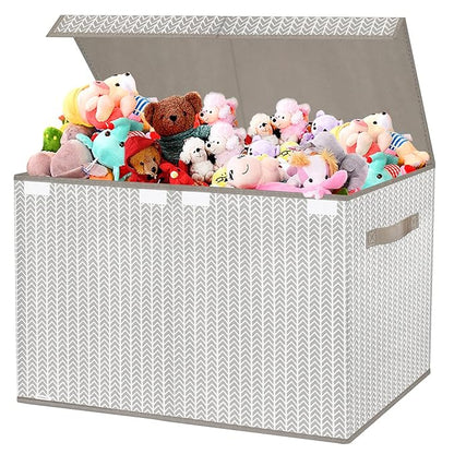 VERONLY Toy Box Chest Organizer Bins for Boys Girls Kids, Large Collapsible Fabric Storage Container with Flip-Top Lid & Handles for Clothes,Blanket,Nursery,Playroom,Bedroom,Tree Branch Pattern (Gray)