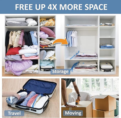 12 Pack Vacuum Storage Bags, Space Saver Vacuum Storage Bags, Vacuum Seal Bags for Clothing, Clothes, Comforters and Blankets, Hand Pump Included