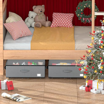 Under Bed Storage with Wheels, No Assemble Required 10 inches height Under Bed Storage bins,Large capacity Rolling Underbed Shoe Storage containers，dorm underbed storage drawers