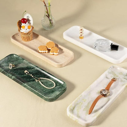 Koville Marble Tray, 12"x4" Marble Vanity Tray for Bathroom Kitchen Countertop Sink, Natural Stone Tray for Home Decor, Decorative Rectangular Narrow Catchall Tray for Jewelry Perfume