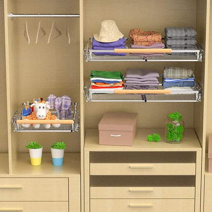 Pull Out Cabinet Organizers,Expandable Cabinet Wire Shelf,Slide Out Kitchen Drawers,D:17” x W:16”-26”,2 Packs of Stainless Steel Gliding Cupboard Shelves for Home Kitchen Pantry Cupboard Pots Pans