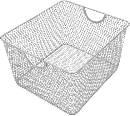YBM Home Kitchen Pantry Organizer Wire Basket for Shelves, Cabinets, Pantry, Countertop, Mesh Open Storage Bin Metal Basket for Organizing Food Supplies 10” x 9” x 6” Pack of 1, Silver