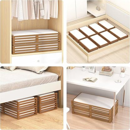 Wisuce Bamboo Under Bed Storage Containers- Underbed Organizer with Wheels with Large Dust Bag,Sturdy Wood Rolling Under the Bed Shoe Storage Organizer Drawer 2 Packs (Walnut, Long)