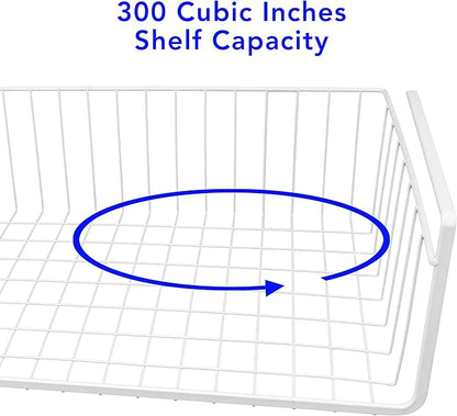 15-Inch Easy Install White Wire Under-Cabinet Hanging Basket Shelf Organizer – Storage Rack for Kitchen, Pantry, and Bathroom