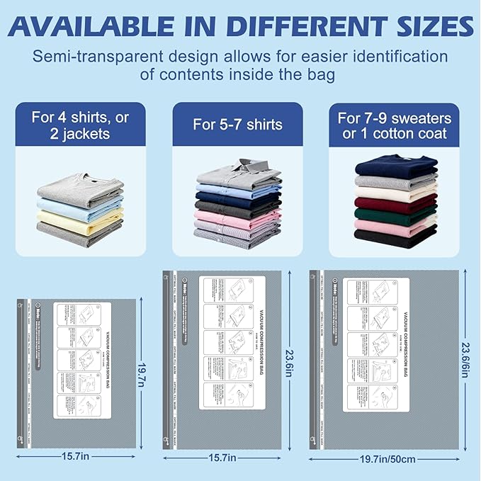 Fantictas Travel Vacuum Storage Bags with Rechargeable Air Pump, 12 Pack Portable Space Saver Bags, Compression Bags for Clothing, Bedding, Seasonal Storage & Packing Bags for Moving