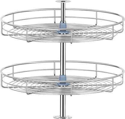 21 1/4" Chrome Corner Cabinet Lazy Susan, Full Circle Corner Cabinet Lazy Susan Replacement Shelves Rotating Rack for Upper Cabinet Kitchen, Fits Cabinets Over 23"