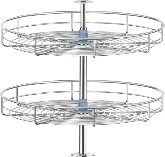 21 1/4" Chrome Corner Cabinet Lazy Susan, Full Circle Corner Cabinet Lazy Susan Replacement Shelves Rotating Rack for Upper Cabinet Kitchen, Fits Cabinets Over 23"