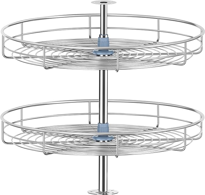32 1/4" Chrome Corner Cabinet Lazy Susan, Full Circle Corner Cabinet Lazy Susan Replacement Shelves, Minimum Cabinet Size 36 inches, Rotating Rack for Corner Base Kitchen