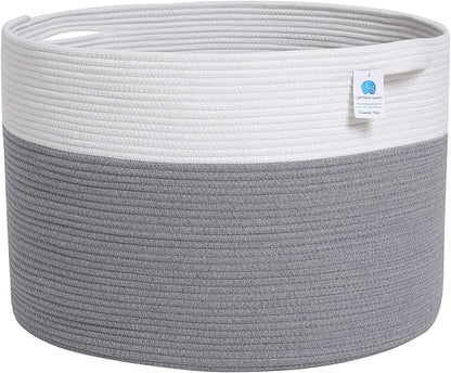 24" x 24" x 17" Max Size Large Cotton Rope Basket, Extra Large Storage Basket, Woven Laundry Hamper, Cloth Storage Bin, for Blankets Clothes Towels Pillows in Living Room, Grey