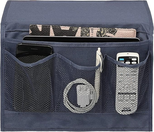 Surblue Bedside Caddy 4 Pockets Bedside Storage Organizer for TV Remote Control Phone Glasses Magazine (Navy)