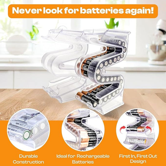Battery Ladder Organizer Case for AAA Batteries - Stackable or Mounted Vertical Storage Battery Dispenser for Home, Garage, & Workshop (2-Pack, Holds 56 AAA Batteries Total)