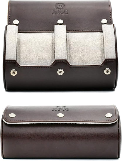 2 Watch Travel Case for Men - Mirage Watch Roll Gift Accessory - Espresso/Ivory Vegan Leather