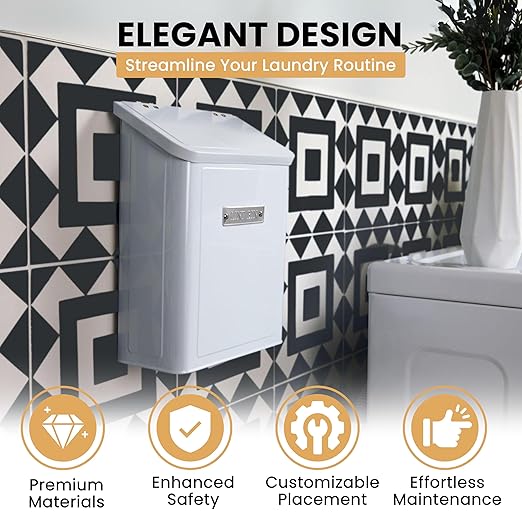 Embossed Magnetic Lint Bin For Laundry Room | Modern Farmhouse Laundry Lint Bin | Lint Trash Can For Laundry Room | White Lint Bin For Laundry Room Magnetic | Space Saving Storage Laundry Bin with Lid
