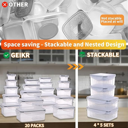GEIKR 44 PCS Plastic Food Storage Containers with Lids Airtight, BPA-Free Leakproof Meal Prep Containers Reusable,Microwave & Dishwasher & Freezer Safe,Includes Labels & Pen