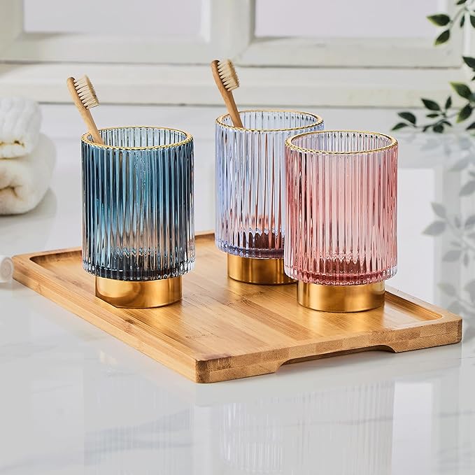 LEICURACE Makeup Brush Holder Organizer,Toothbrush Holders,Desk Pen Pencil Holder,Multifunctional Vintage Glass Brush Cup(A3-24-US)