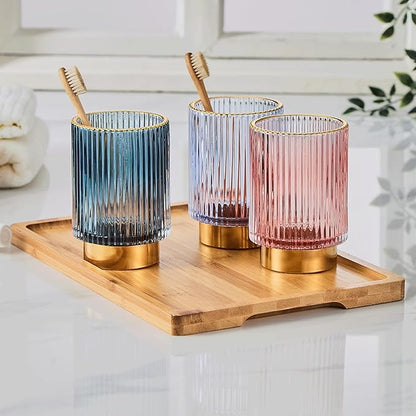 LEICURACE Makeup Brush Holder Organizer,Toothbrush Holders,Desk Pen Pencil Holder,Multifunctional Vintage Glass Brush Cup(A3-24-US)