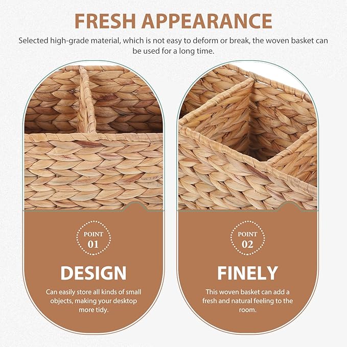 Water Hyacinth Storage Baskets 3-Section Wicker Baskets for Shelves Hand-Woven Vanity Basket for Bedroom Bathroom Pantry Shelf Closet - Coffee/1690