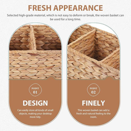 Water Hyacinth Storage Baskets 3-Section Wicker Baskets for Shelves Hand-Woven Vanity Basket for Bedroom Bathroom Pantry Shelf Closet - Coffee/1690