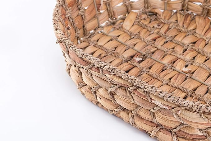 Seagrass Storage Baskets with Handles (Set of 4 Large) – Woven Wicker Baskets for Pantry, Kitchen, Blanket & Bread Organization