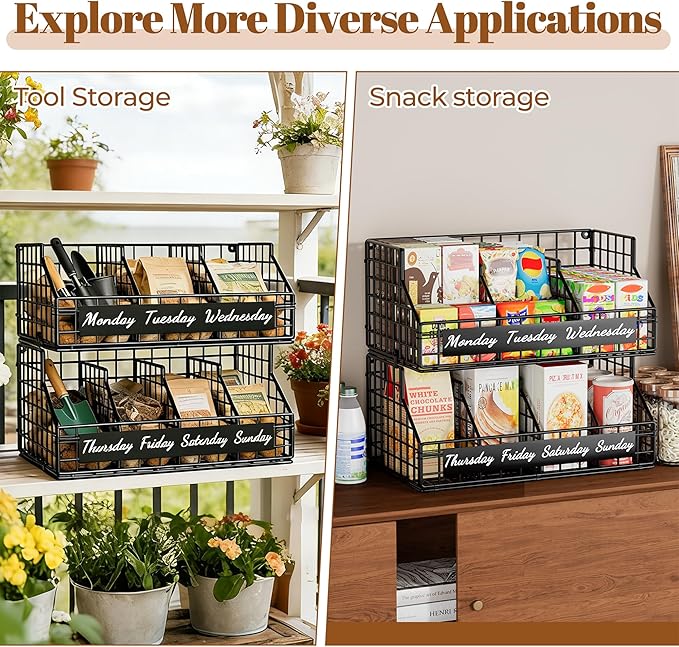 Egg Basket for Countertop, Egg Holder Countertop with 5 Dividers & Labels, 2 Tier Stackable Wire Storage Baskets to Keep Fresh Eggs Organized, Egg Organizer Decorative Rack for Kitchen & Home, Black