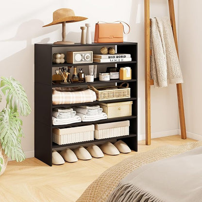 COSTWAY 6-Tier Shoe Rack, Extra Wide Shoe Shelf Organizer with Stackable Design, 31" Freestanding Adjustable Storage Shoe Stand for Small Space Entryway Hallway Closet (2,Black)