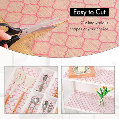 Cooyes Shelf Liner, Non Adhesive Drawer and Cabinet Liner, EVA Washable Oil-Proof Shelf Paper for Kitchen Cabinets, Refrigerator, Storage, Desks with Modern Pattern