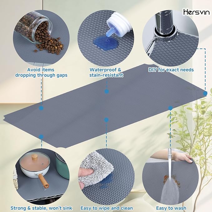 Hersvin Shelf Liners 20 in x 20 ft Thickened EVA Drawer Mats, Non-Adhesive Cupboard Pad, Kitchen Cabinet Lining Fridge Cushion (Gray Diamond, 50.8x610cm)