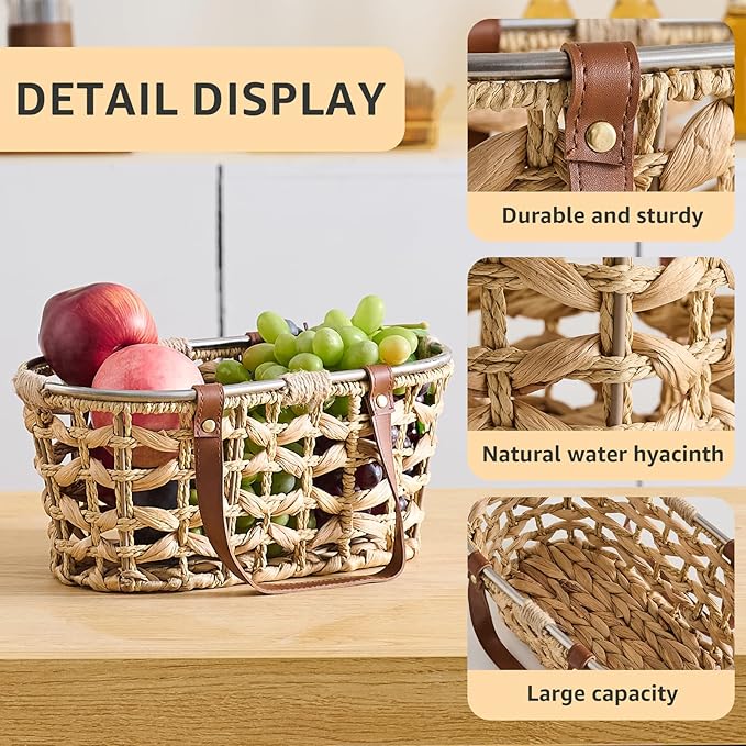 Egg Baskets for Collecting Fresh Eggs Farmhouse Handmade Wicker Hyacinth Egg Collecting Basket with Handle
