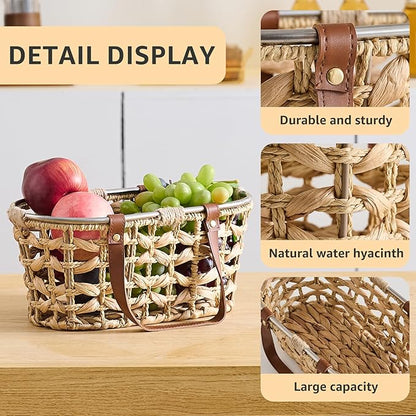 Egg Baskets for Collecting Fresh Eggs Farmhouse Handmade Wicker Hyacinth Egg Collecting Basket with Handle