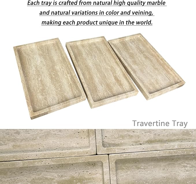 OAIQNUJ Natural Travertine Stone Perfume Tray, 9.8"x5.9" Marble Vanity Tray for Bathroom/Kitchen/Coffee Table