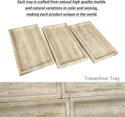 OAIQNUJ Natural Travertine Stone Perfume Tray, 9.8"x5.9" Marble Vanity Tray for Bathroom/Kitchen/Coffee Table