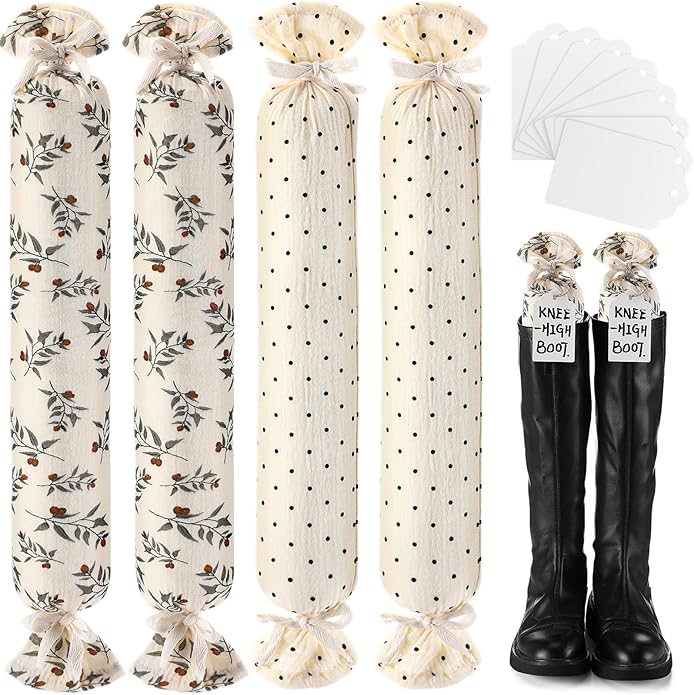 2 Pairs Boot Shaper Stands with 8 Labels Cotton Tall Boot Inserts for Closet Organization