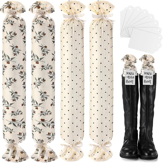 2 Pairs Boot Shaper Stands with 8 Labels Cotton Tall Boot Inserts for Closet Organization